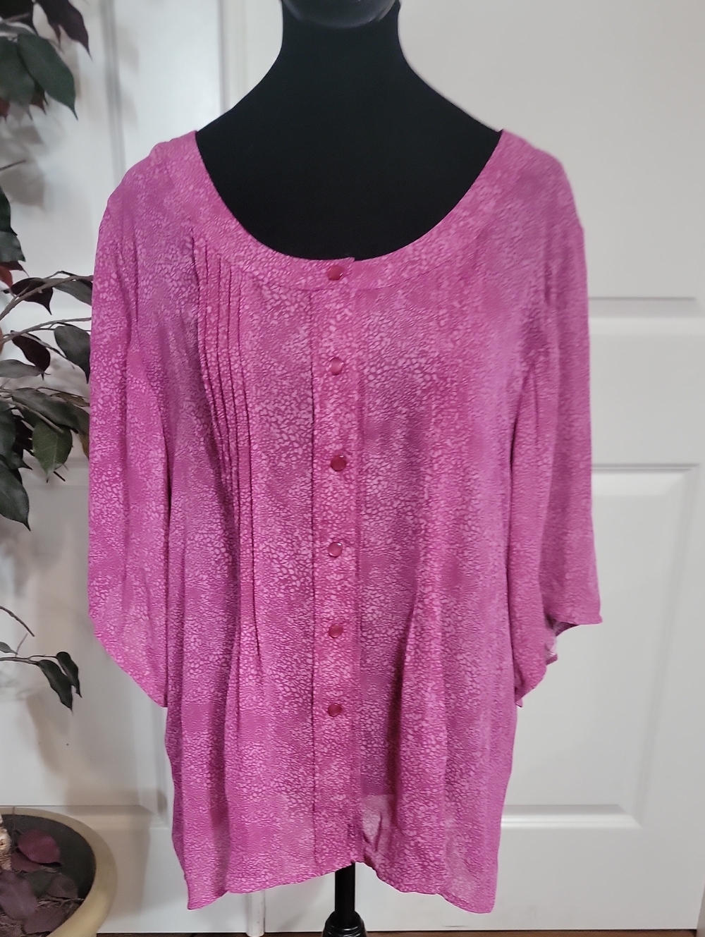 SMITH Fuchsia Pintuck Button-Front Blouse